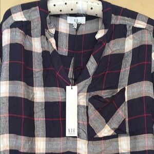 Zara Navy and Red Plaid Shirt